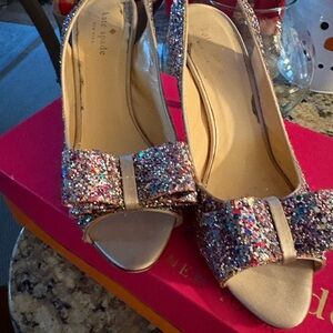 Kate Spade Multicolor Glitter Bow Heels